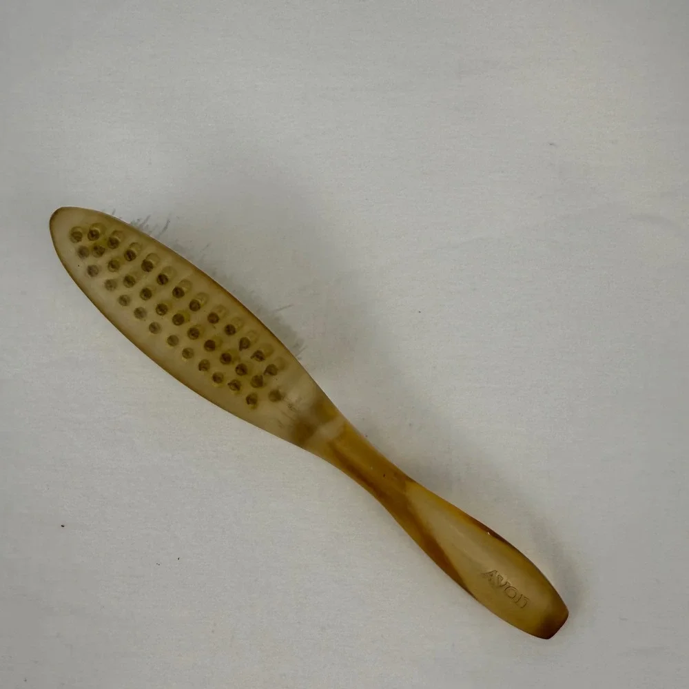 Vintage Avon Hair Brush Amber Faux Tortoise‎ Shell Handle White Bristles 5.75